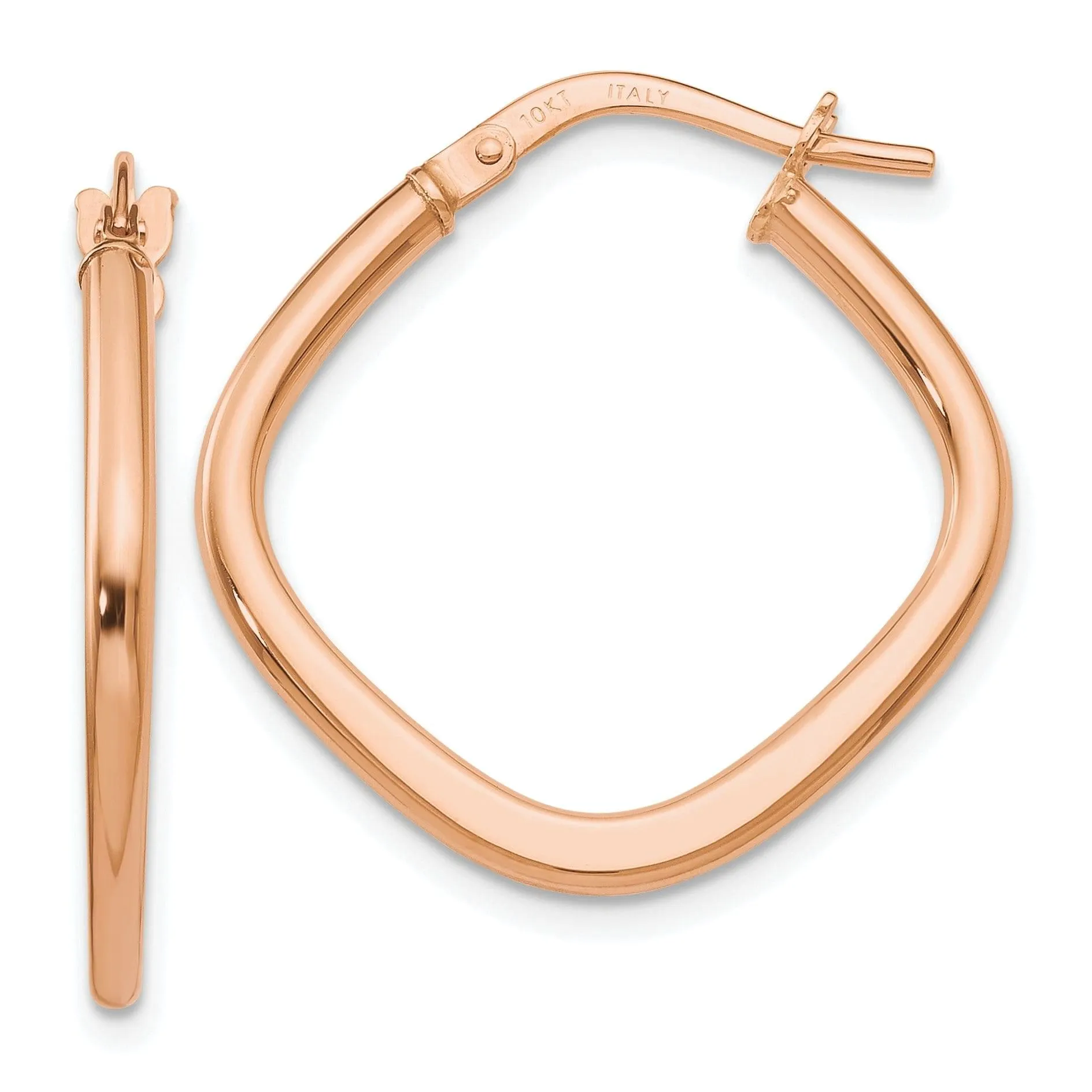 10k Rose Gold Polished Finish Square Hoop Earrings