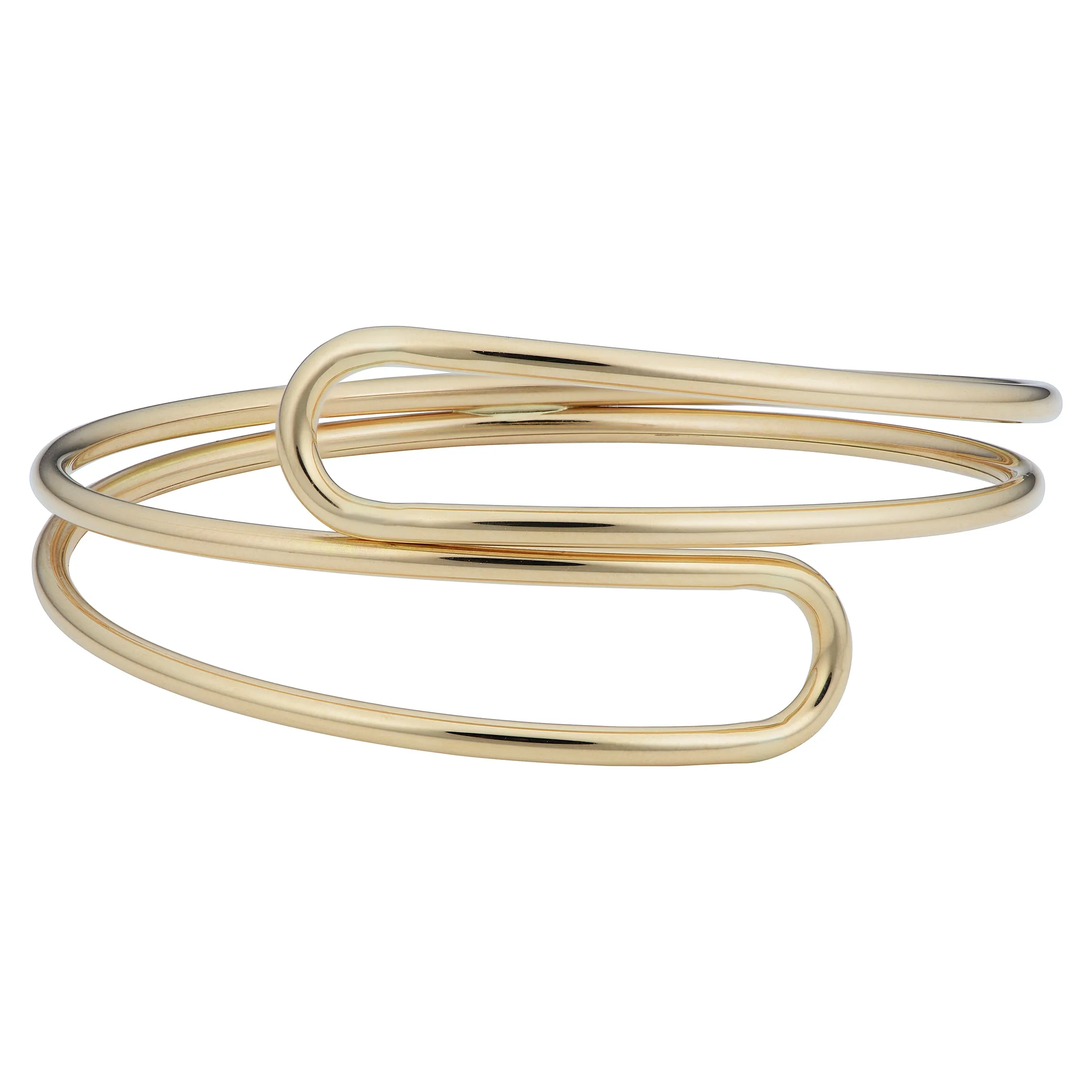 10k Yellow Gold Bypass Women's Bangle Bracelet, 7.5"