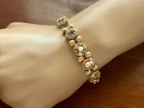 10k Yellow Gold Cameo Diamond Precious Stone Slide Charm Bracelet Richard Klein