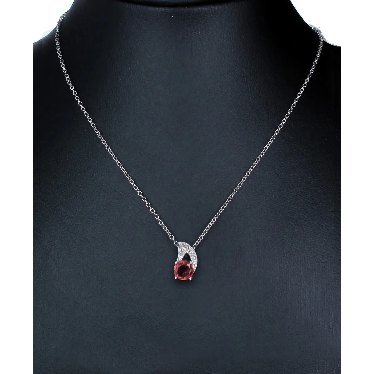 1/2 cttw Pendant Necklace, Garnet Pendant Necklace for Women in .925 Sterling Silver with Rhodium, 18 Inch Chain, Prong Setting