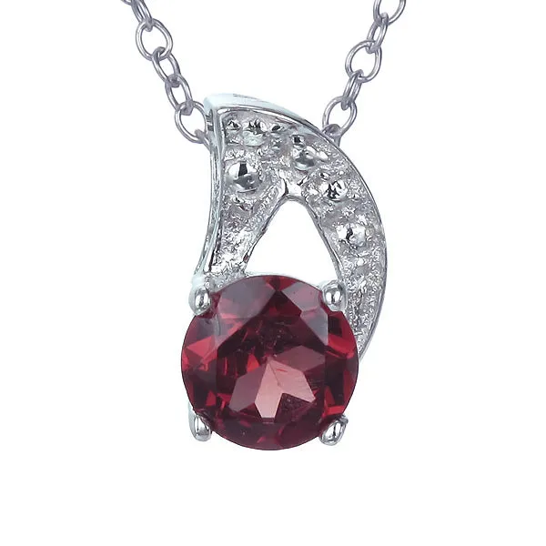 1/2 cttw Pendant Necklace, Garnet Pendant Necklace for Women in .925 Sterling Silver with Rhodium, 18 Inch Chain, Prong Setting