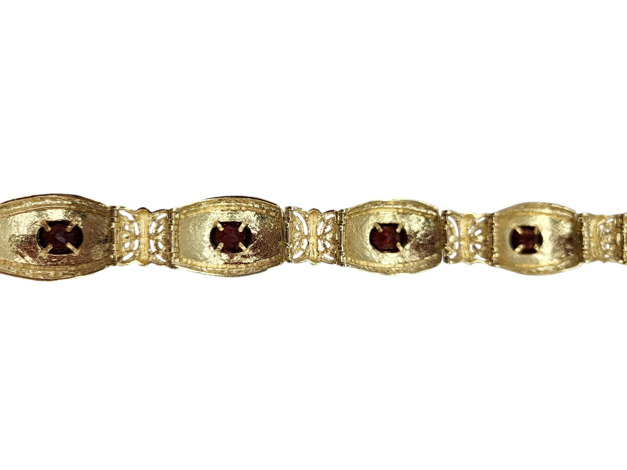 14 Karat Gold and Garnet Ornate Bracelet