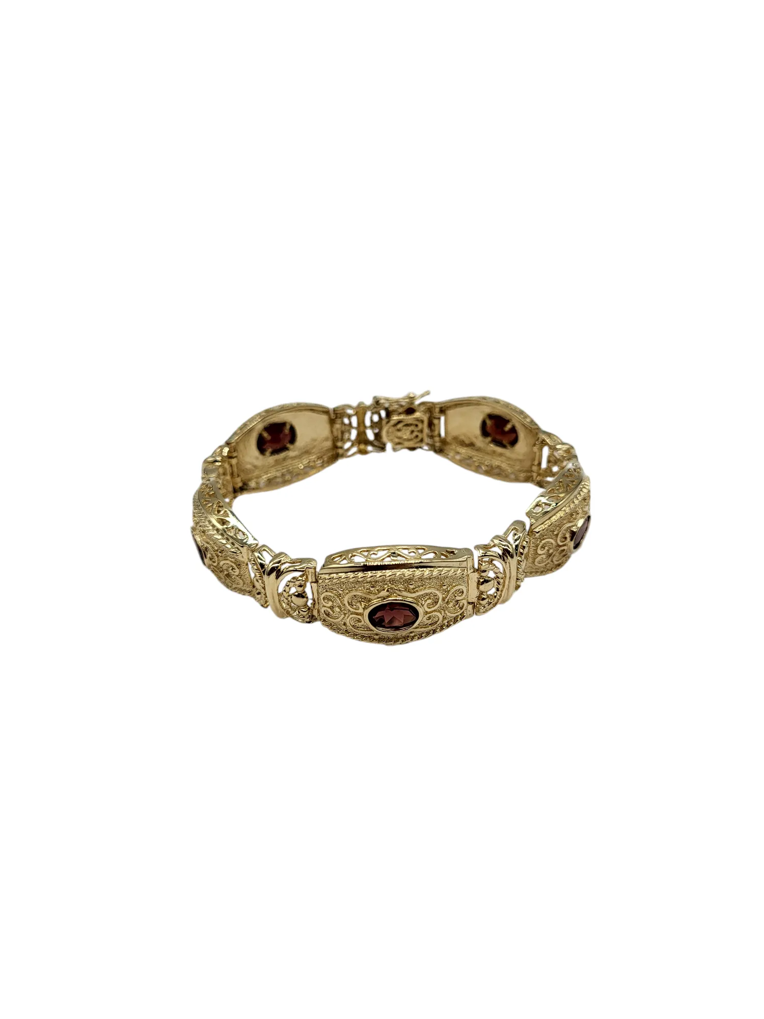 14 Karat Gold and Garnet Ornate Bracelet