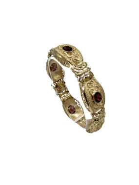 14 Karat Gold and Garnet Ornate Bracelet