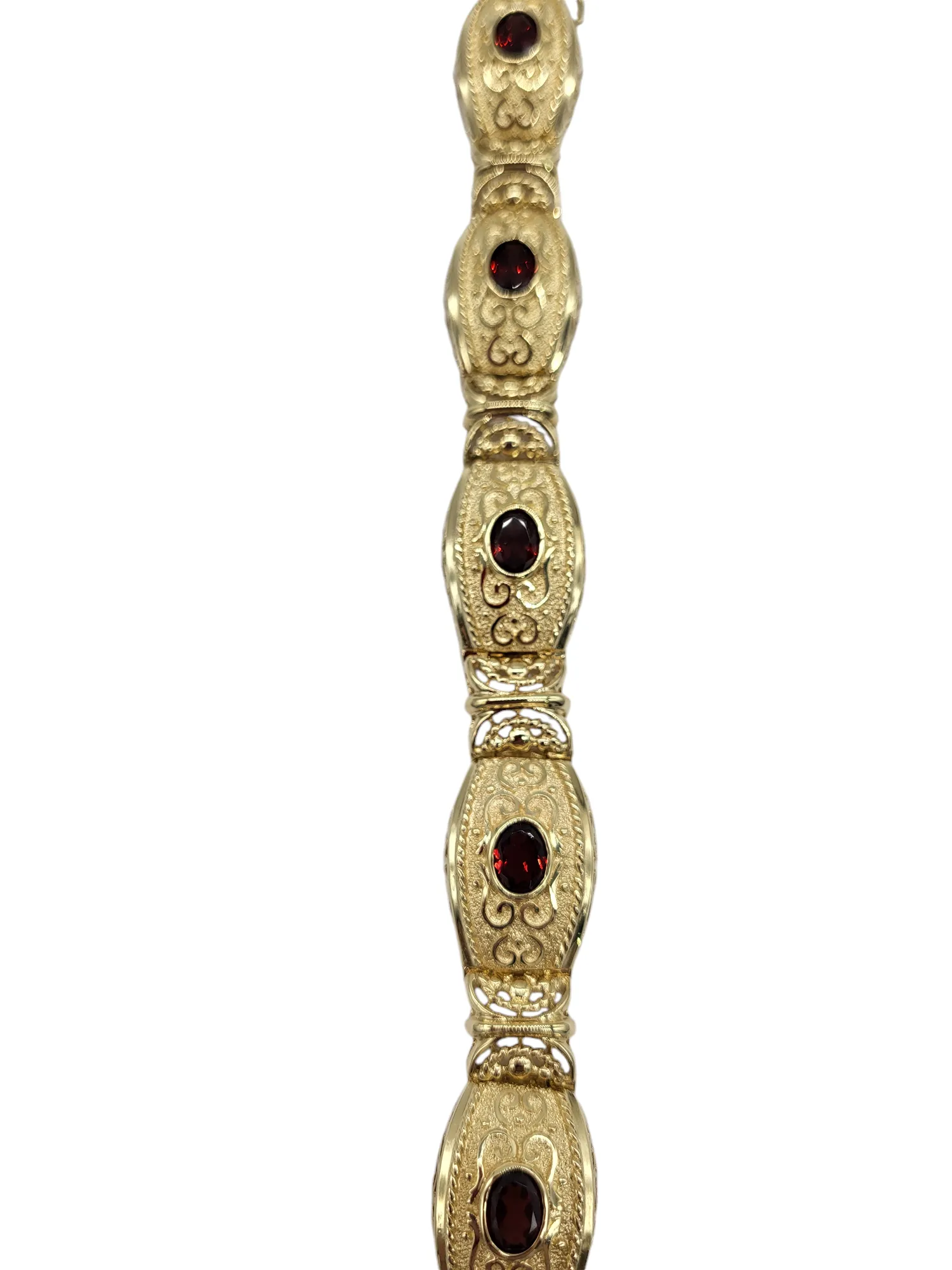 14 Karat Gold and Garnet Ornate Bracelet