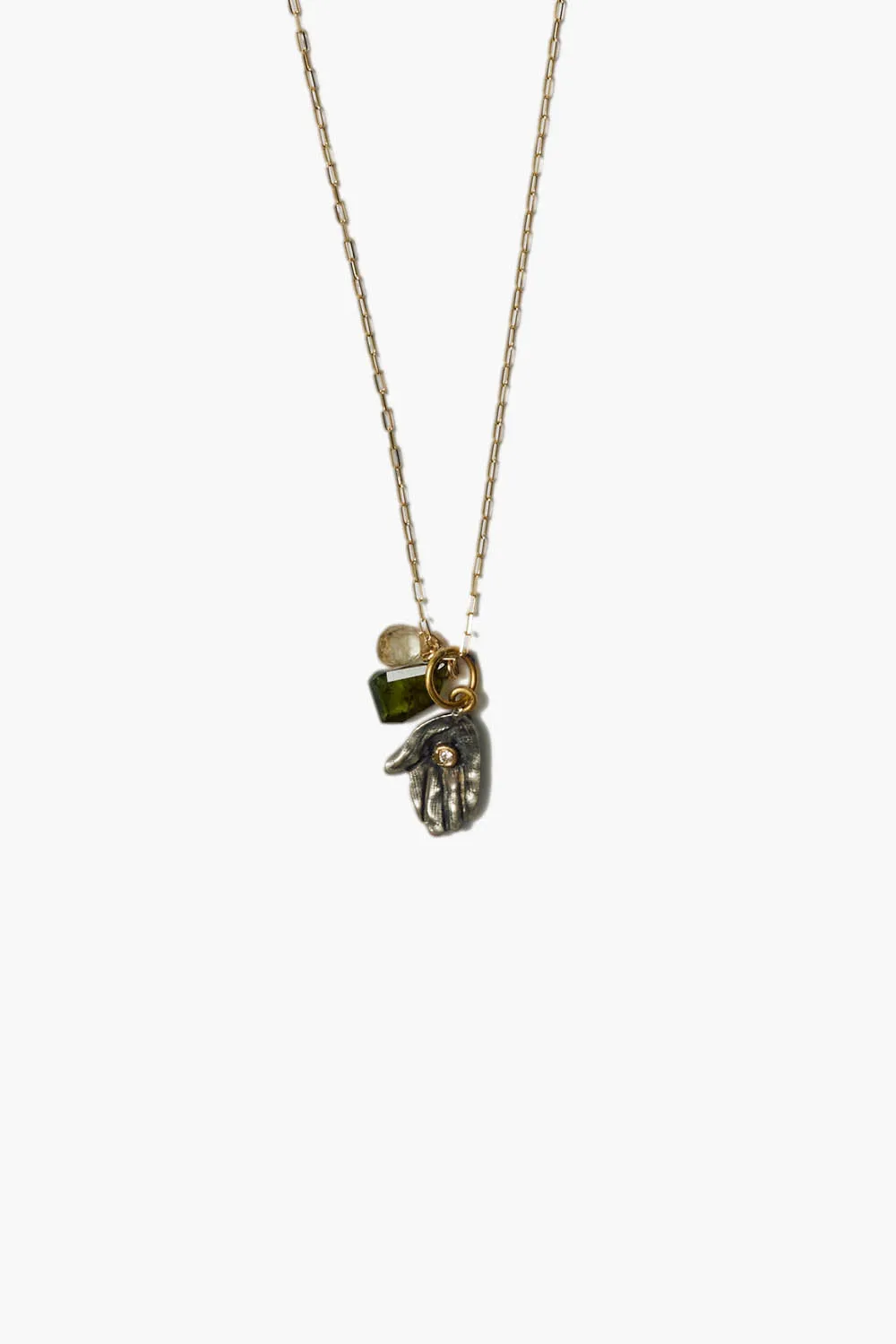 14k Giving Hand Necklace Tourmaline Mix