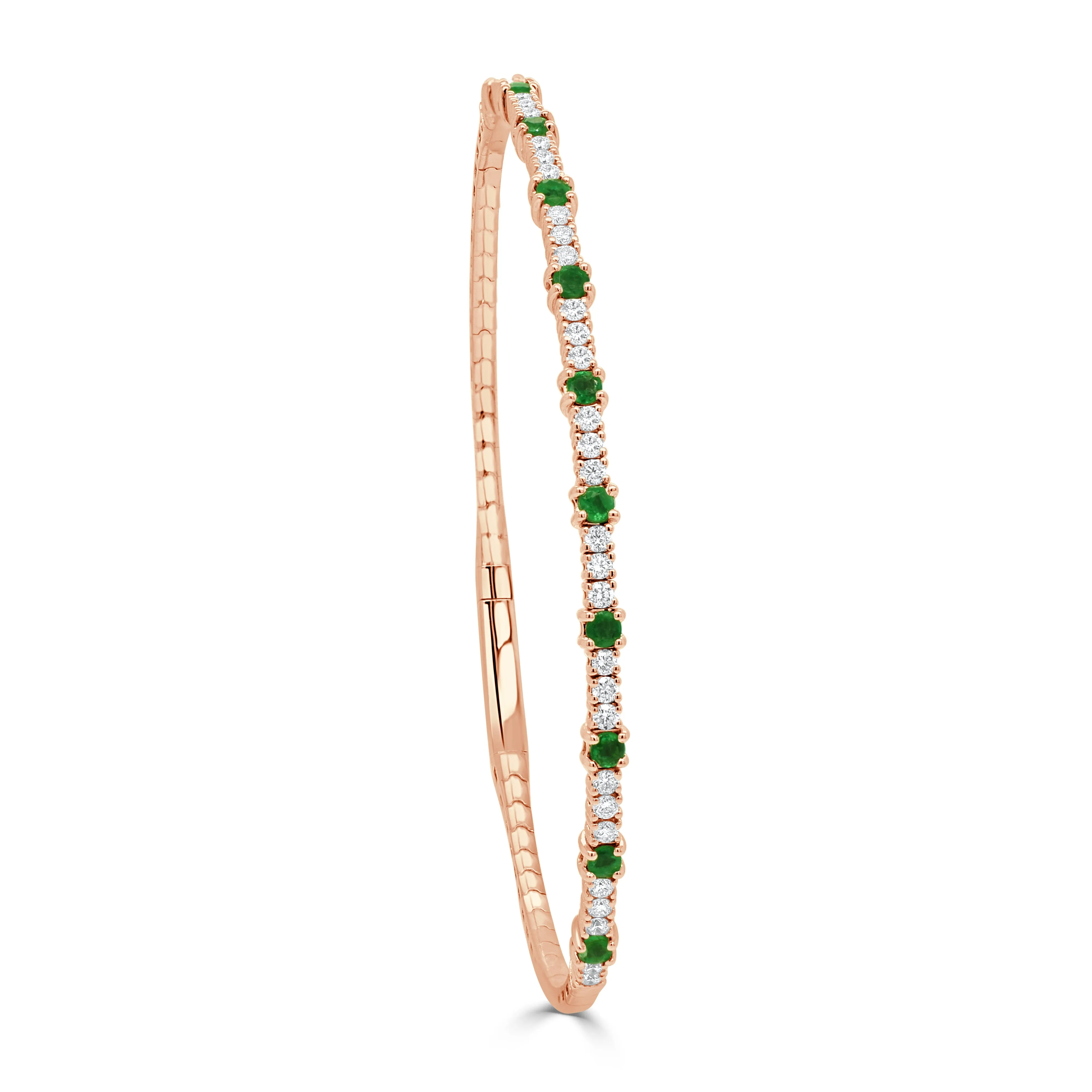 14K Gold Emerald & Diamond Flexible Bangle - 0.48ct