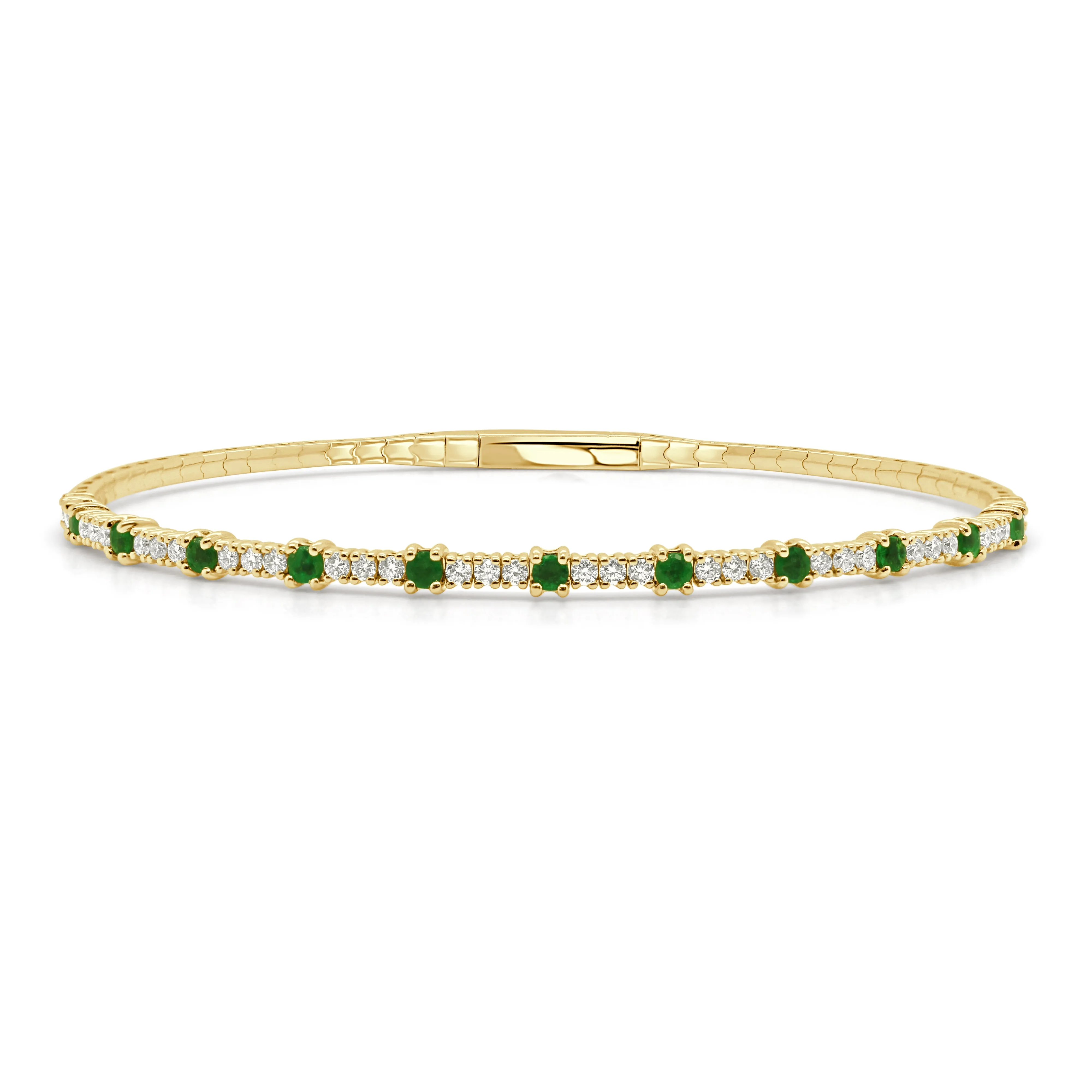 14K Gold Emerald & Diamond Flexible Bangle - 0.48ct