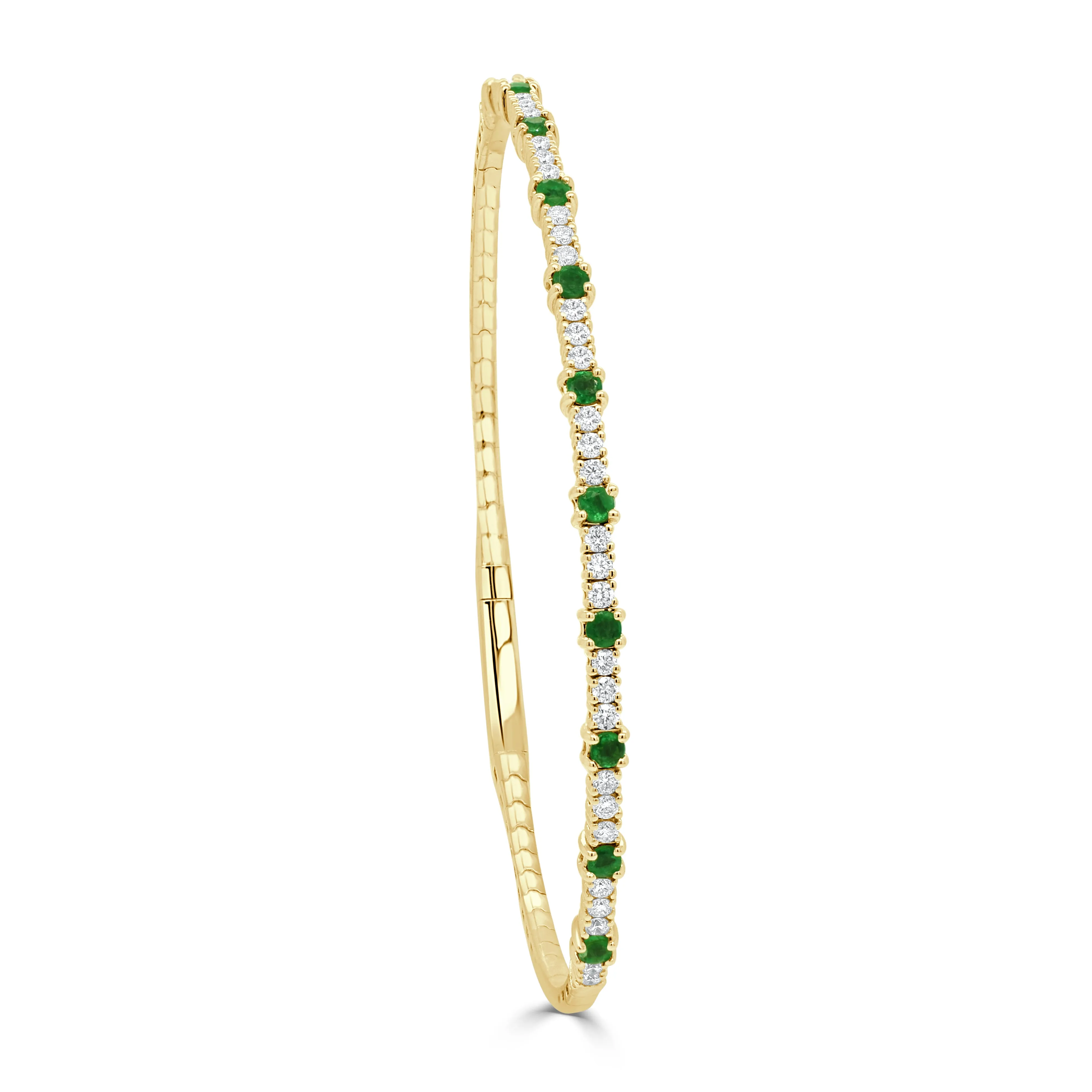 14K Gold Emerald & Diamond Flexible Bangle - 0.48ct