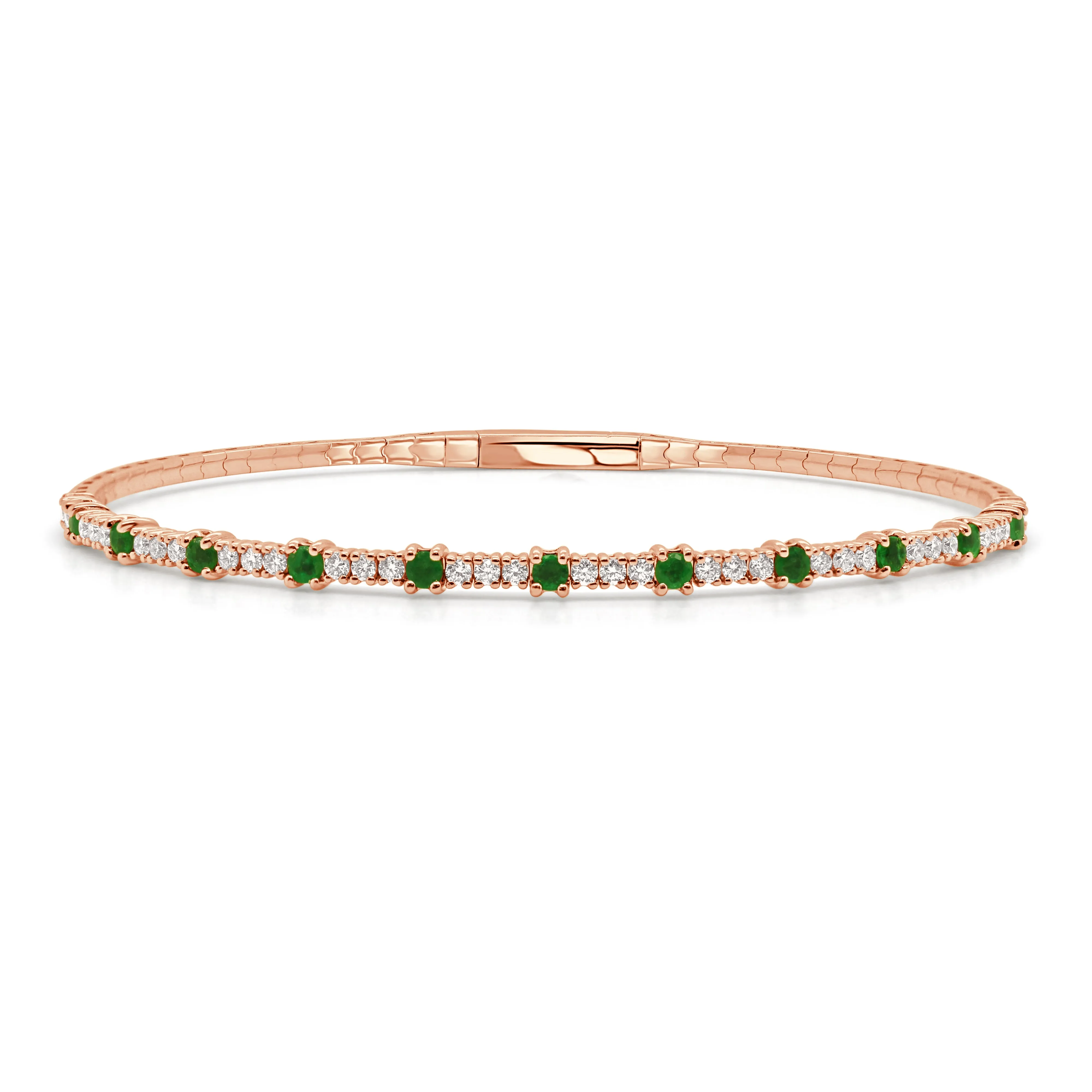 14K Gold Emerald & Diamond Flexible Bangle - 0.48ct