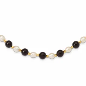 14k Gold Fancy White Cultured Pearl Onyx Necklace