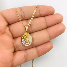 14k Gold Filled Virgen de Guadalupe Necklace / Mariner Link Chain Necklace 18” / Set Necklace & Pendant 20x14mm / Cadena y Dije de la Virgen de Guadalupe en Oro Laminado Para Mujer