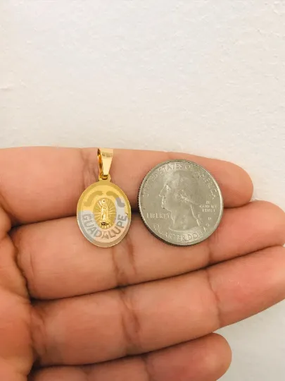 14k Gold Filled Virgen de Guadalupe Necklace / Mariner Link Chain Necklace 18” / Set Necklace & Pendant 20x14mm / Cadena y Dije de la Virgen de Guadalupe en Oro Laminado Para Mujer