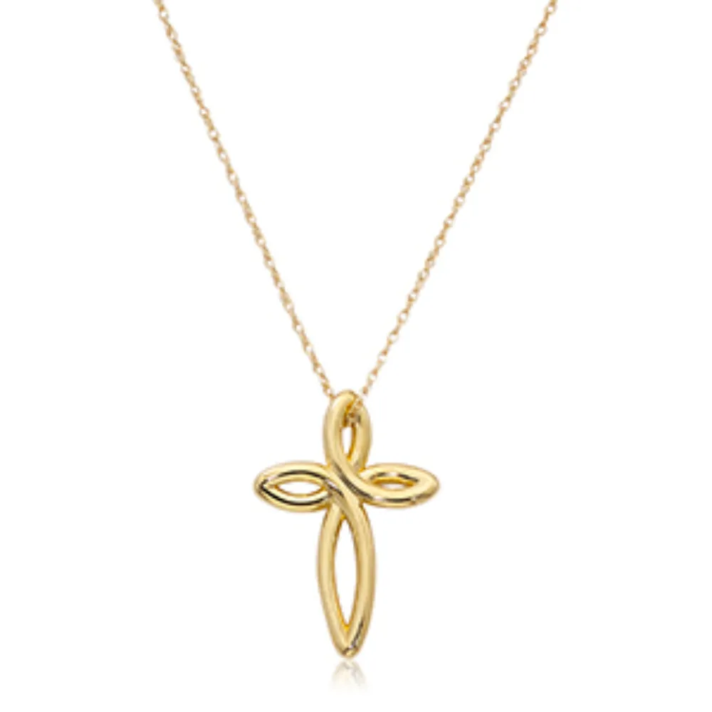 14k Gold Open Cross Pendant Necklace