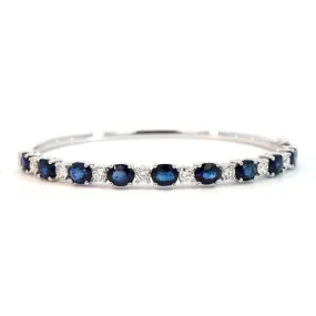 14K White Gold Diamond and Sapphire Bangle