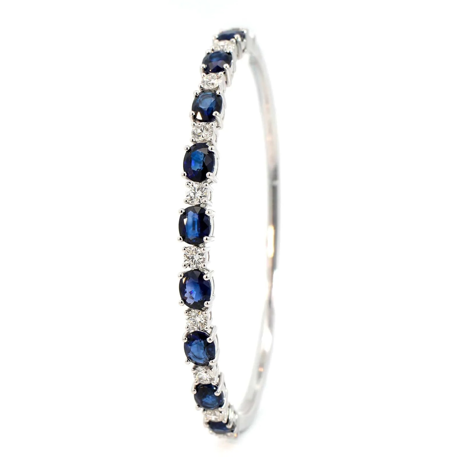 14K White Gold Diamond and Sapphire Bangle