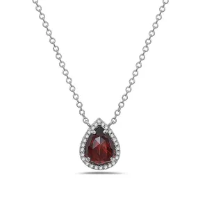 14K White Gold Pear Shape Garnet And Diamond Necklace