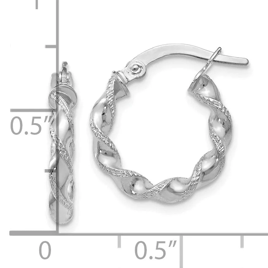 14k White Gold Twisted Hoop Earrings