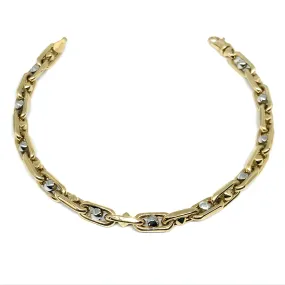 14k Yellow And White Gold Oval Link Mens Beads Bracelet, 8.25"