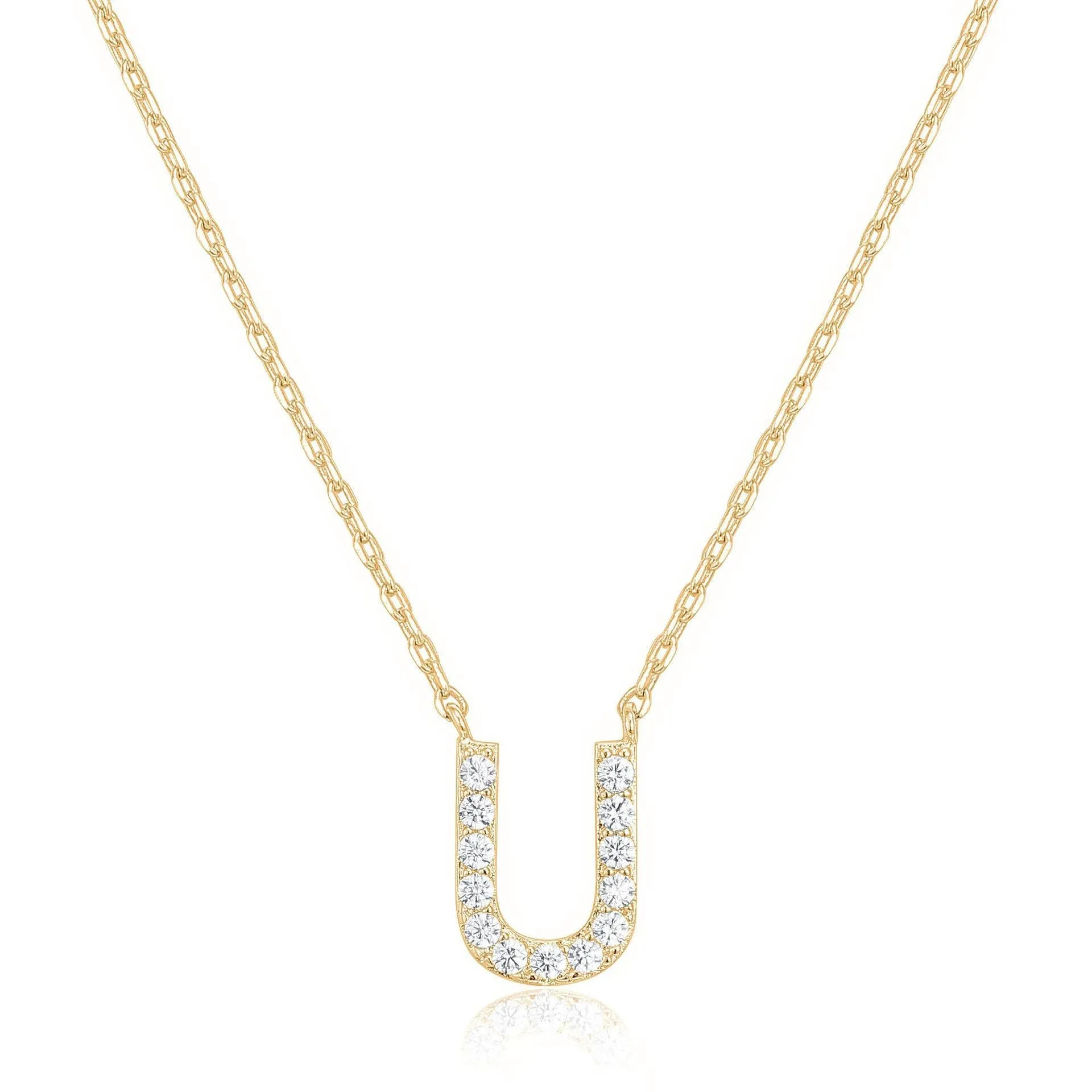 14k Yellow Gold Created Diamond Initial U Letter Pendant Necklace Plated