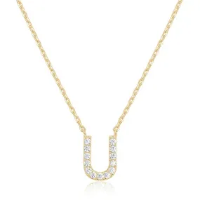 14k Yellow Gold Created Diamond Initial U Letter Pendant Necklace Plated