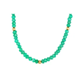 14K Yellow Gold Green Onyx and Gold Bead Necklace