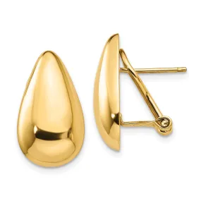 14k Yellow Gold Polished Tear drop Omega Back Post Earrings