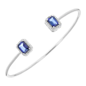 1.50 cttw Created Blue Sapphire Cuff Bangle With Rhodium Plating