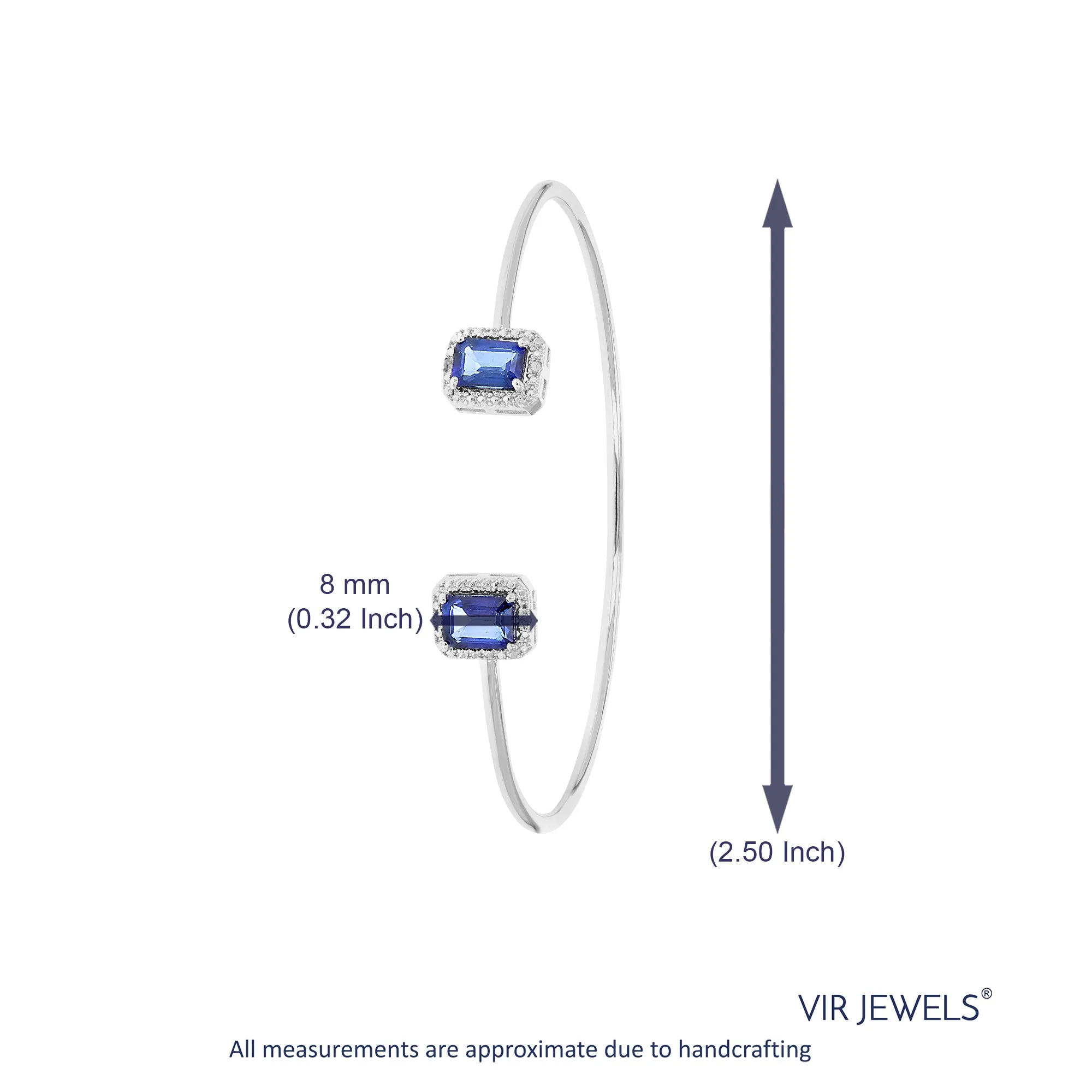 1.50 cttw Created Blue Sapphire Cuff Bangle With Rhodium Plating