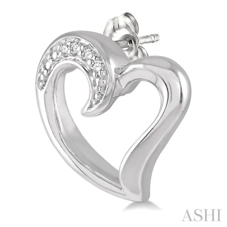 1/50 ctw Hollow Center Heart Charm Round Cut Diamond Earring in Sterling Silver