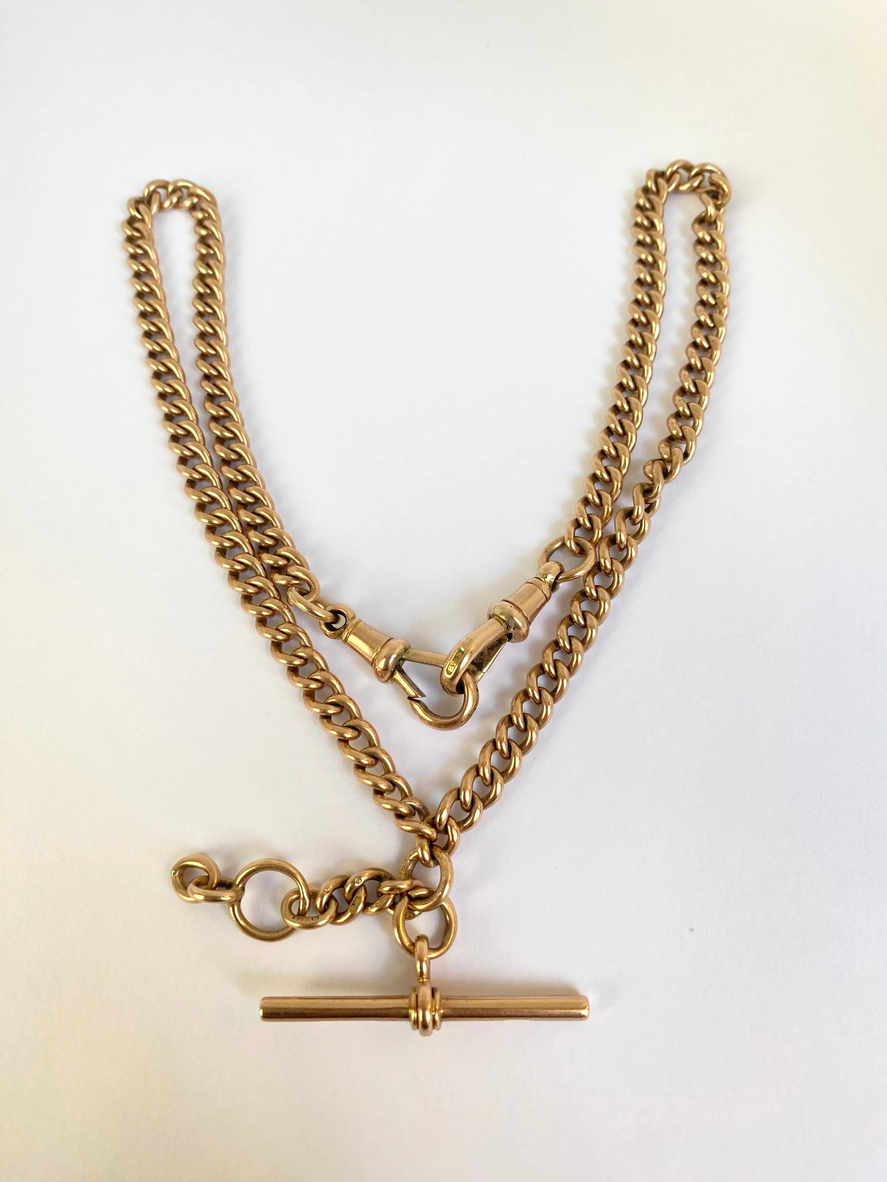 16 inch, Antique, Victorian 9ct Gold Double Dog Clip, Extender, Albert Watch Chain (29g)