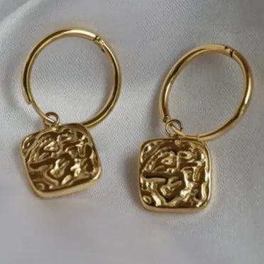 18k Gold-Filled Square Charm Hoops