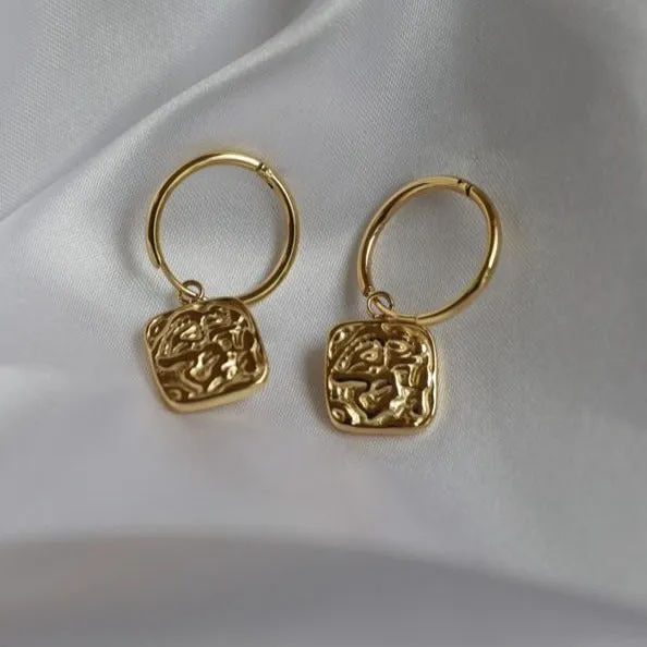 18k Gold-Filled Square Charm Hoops