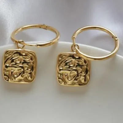 18k Gold-Filled Square Charm Hoops