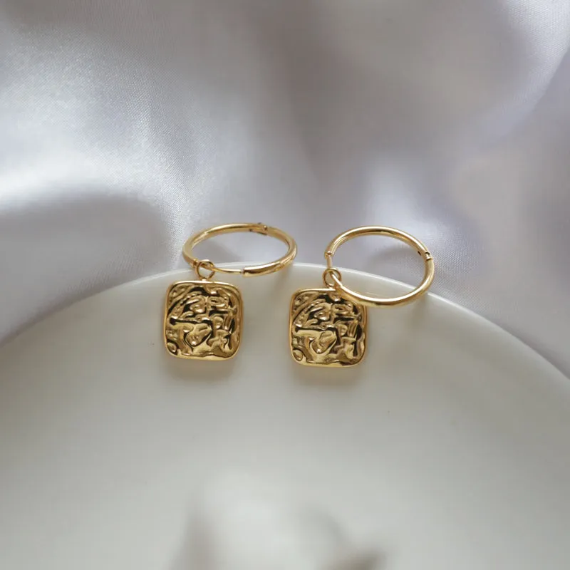 18k Gold-Filled Square Charm Hoops