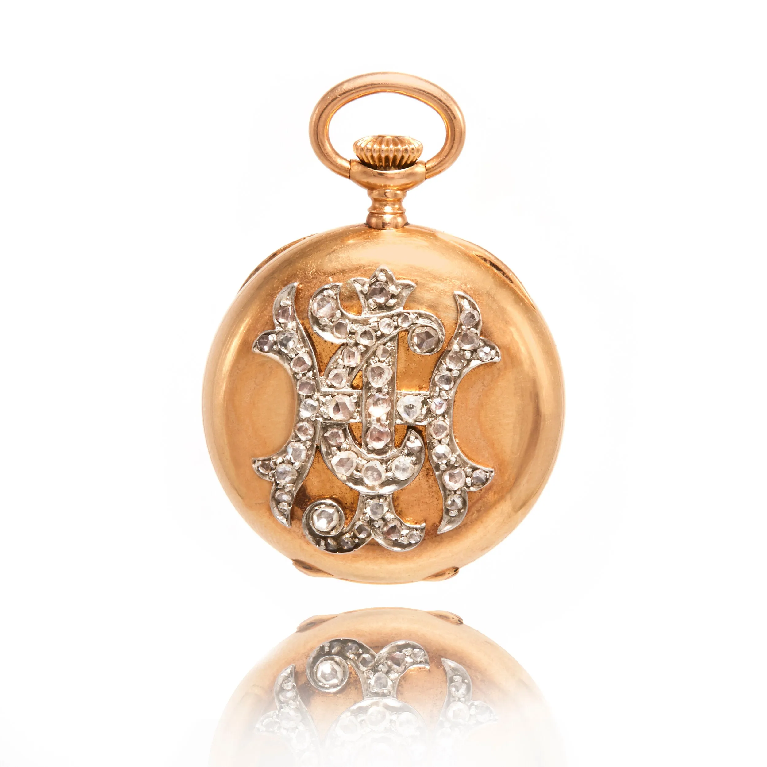 18K Rose Cut Diamond Pocket Watch Pendant