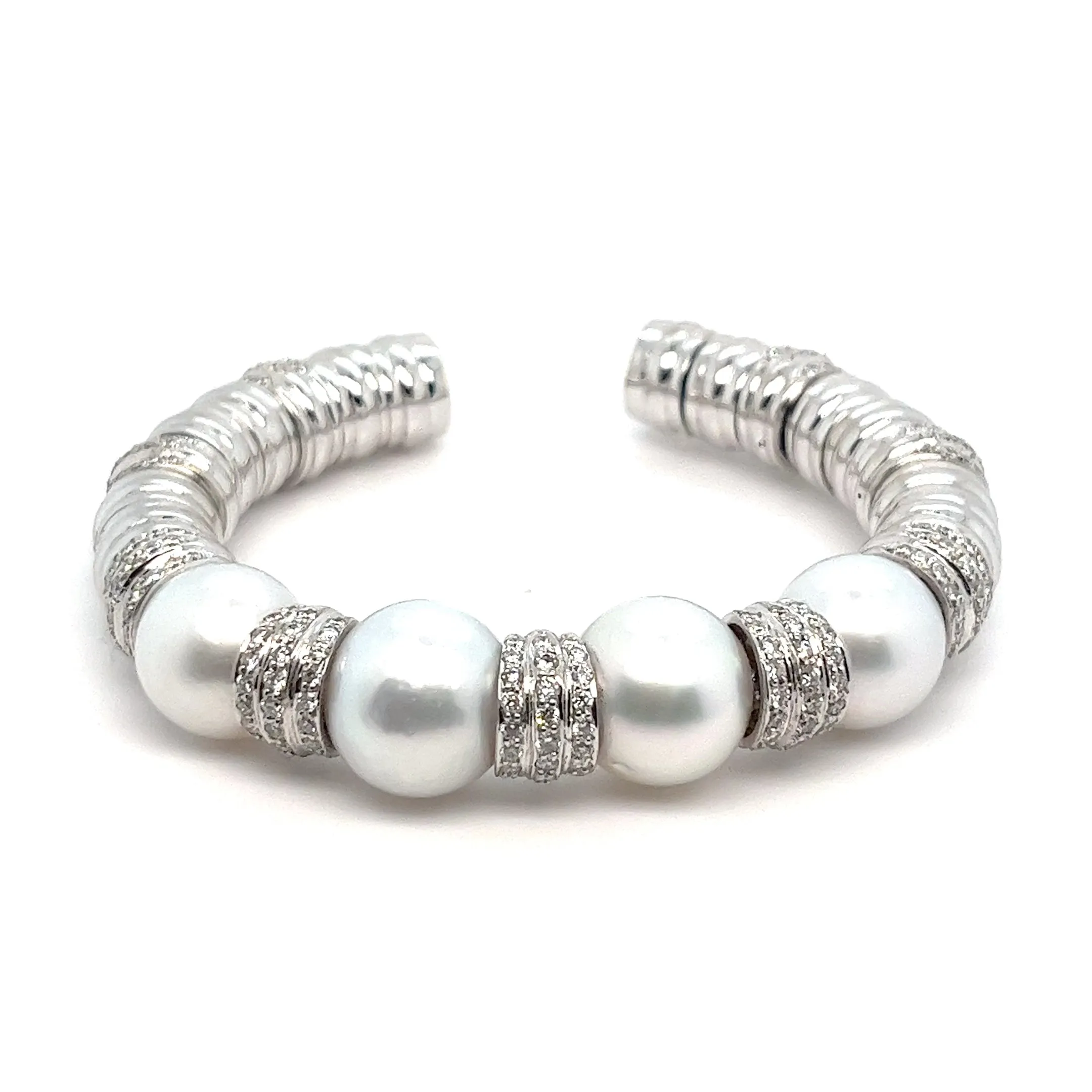 18kt White Gold South Sea Pearl   Pavé Diamond Bangle Cuff