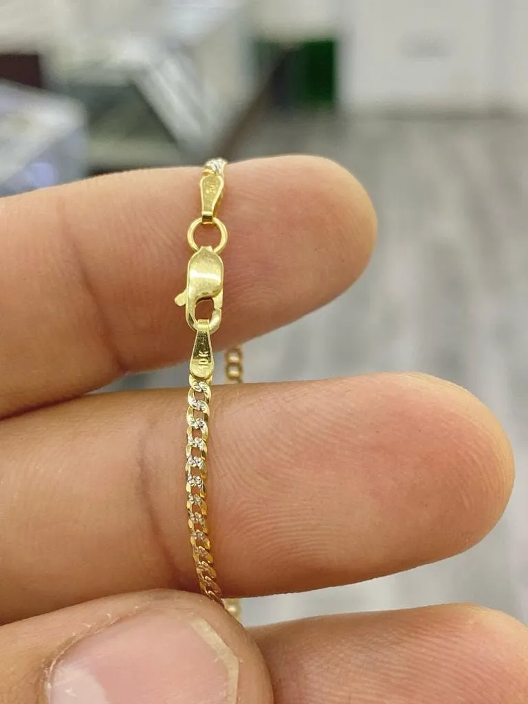 1.8mm 10K Yellow Gold Curb Chain Necklace Two Tone Birthday Gifts Dainty Diamond Cut