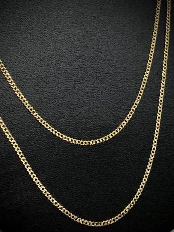 1.8mm 10K Yellow Gold Curb Chain Necklace Two Tone Birthday Gifts Dainty Diamond Cut