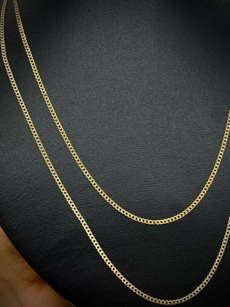 1.8mm 10K Yellow Gold Curb Chain Necklace Two Tone Birthday Gifts Dainty Diamond Cut