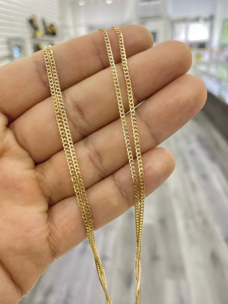 1.8mm 10K Yellow Gold Curb Chain Necklace Two Tone Birthday Gifts Dainty Diamond Cut