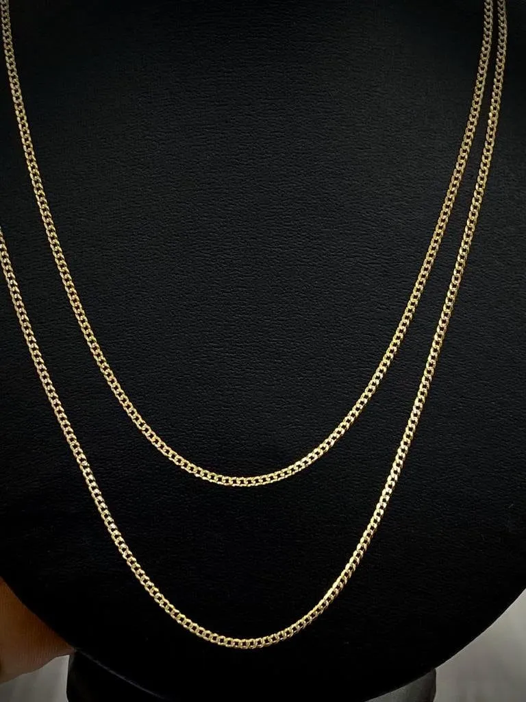 1.8mm 10K Yellow Gold Curb Chain Necklace Two Tone Birthday Gifts Dainty Diamond Cut