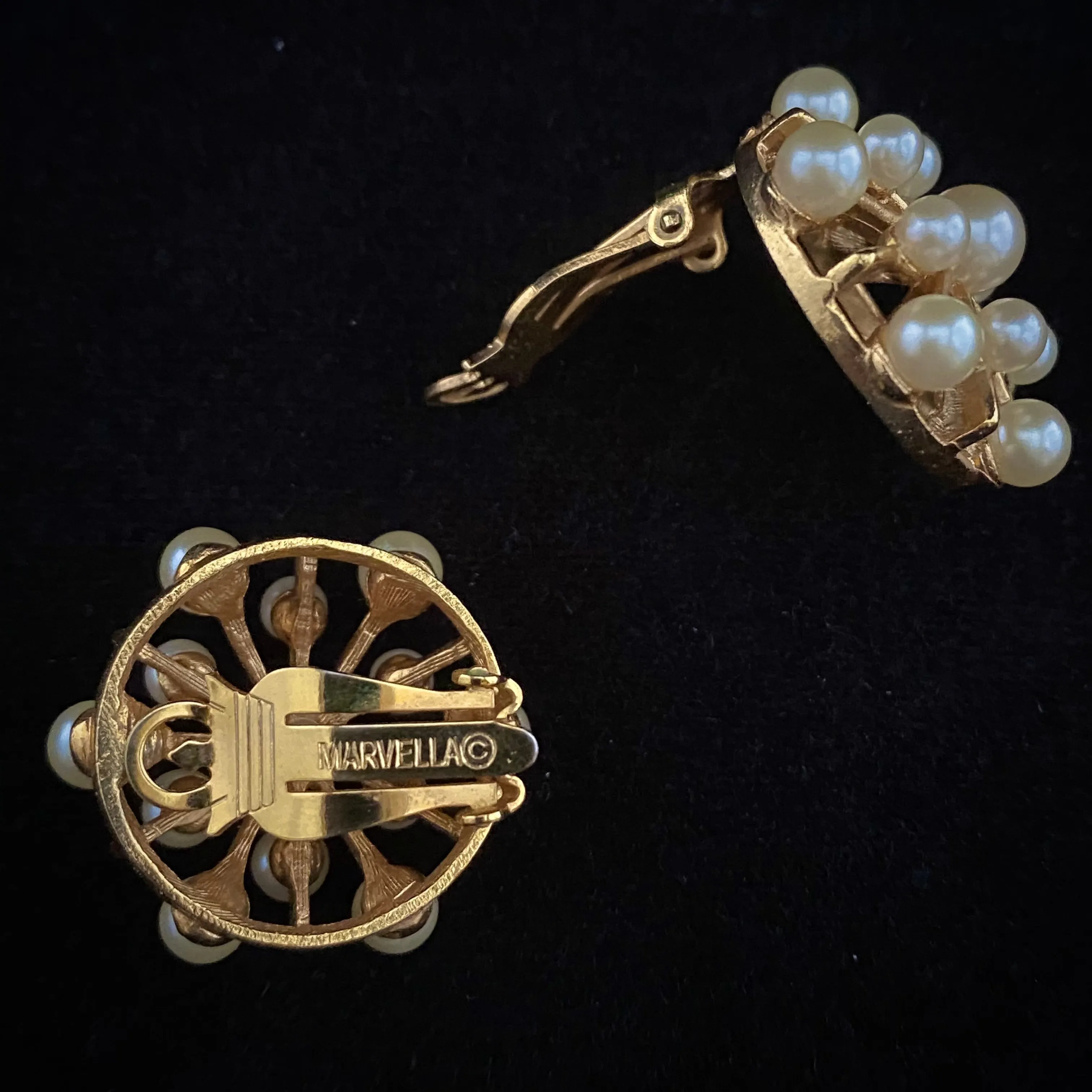 1960s Marvella Gold-Tone & Faux Pearl Earrings