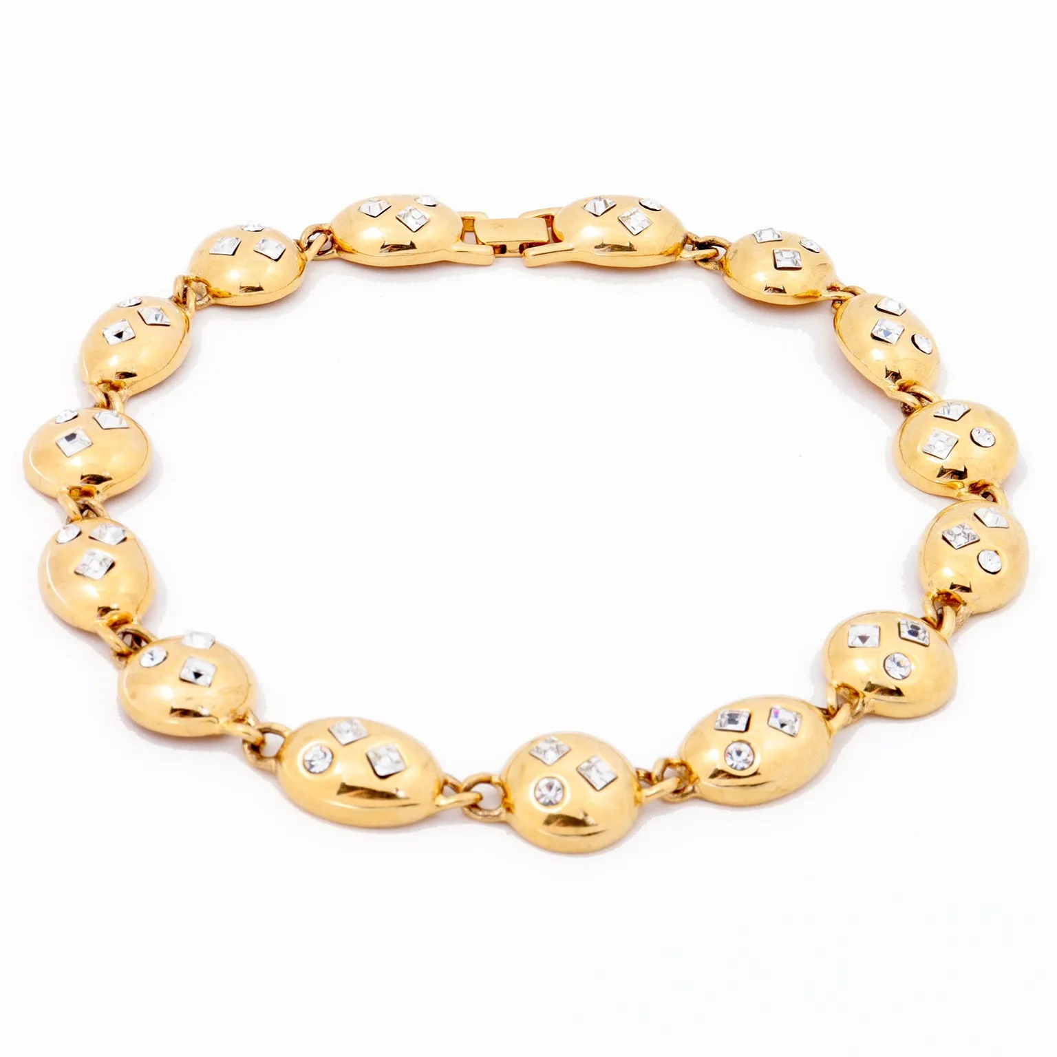 1990s Napier Vintage Gold Toned Collar Necklace With Rhinestones