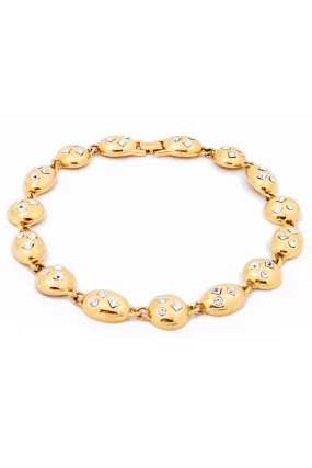 1990s Napier Vintage Gold Toned Collar Necklace With Rhinestones