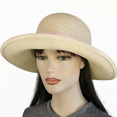 210-a Straw hat with bow back in sand or black with adjustable fit