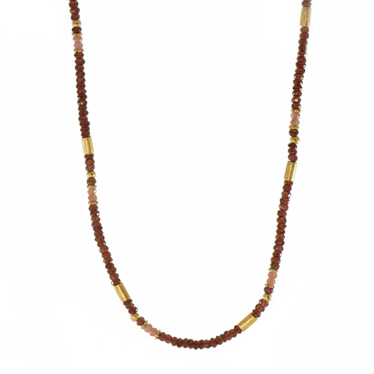 3mm Garnet & Moonstone 24K Gold Vermeil Necklace