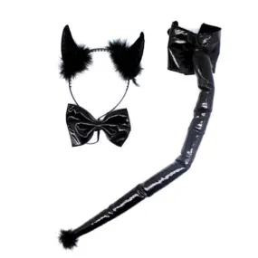 3pc Black Devil Horn Headband Set