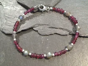 6.75" Garnet, Labradorite, Sterling Silver Bracelet