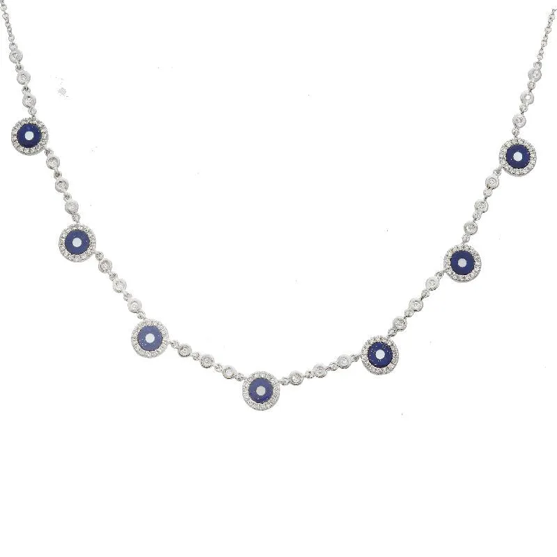 7 Station Evil Eye Gemstone Diamond Halo Necklace